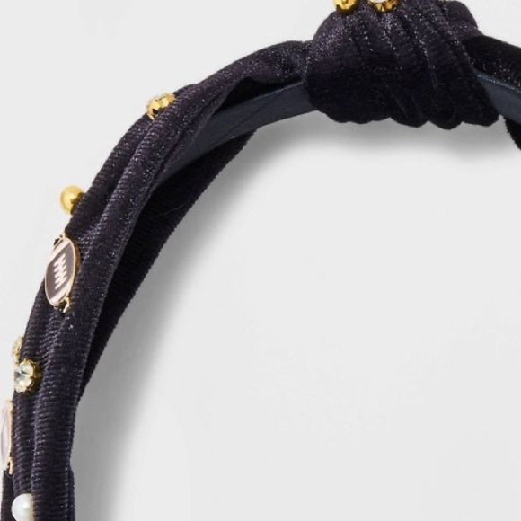 Footballs and Studs Velvet Top Knot Headband - Black - NWT - Picture 3 of 7